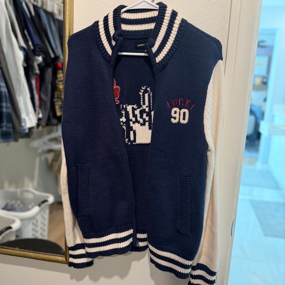Lucky Brand varsity style zip front knit jacket like new Small